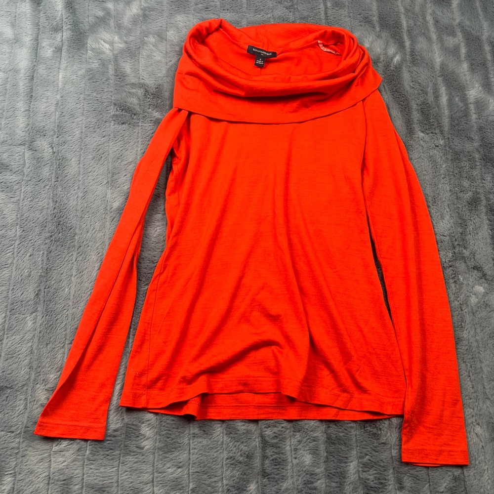 Banana Republic Cowl Neck Top Orange Long Sleeve Lyocell Wool Blend Small